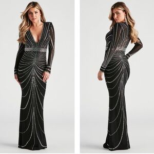 NWT Windsor Jennie Formal Rhinestone Long Dress V-Neck | Size XL